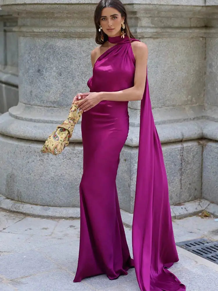 Satin Ribbon Long Dresses Women's Backless Casual Silk Dress Evening Wedding Guest Blue Green Black Yellow Red Pink Summer Prom