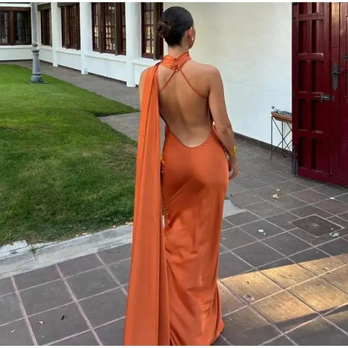 Satin Ribbon Long Dresses Women's Backless Casual Silk Dress Evening Wedding Guest Blue Green Black Yellow Red Pink Summer Prom